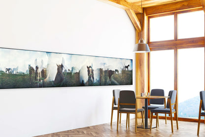 Overlapping multiple exposure shot on film of horses