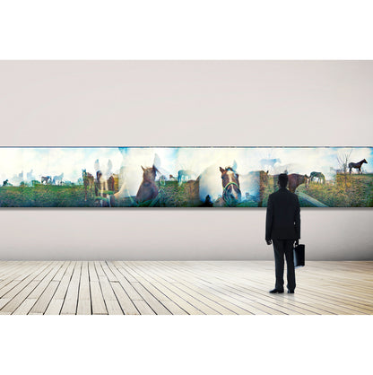 Overlapping multiple exposure shot on film of horses