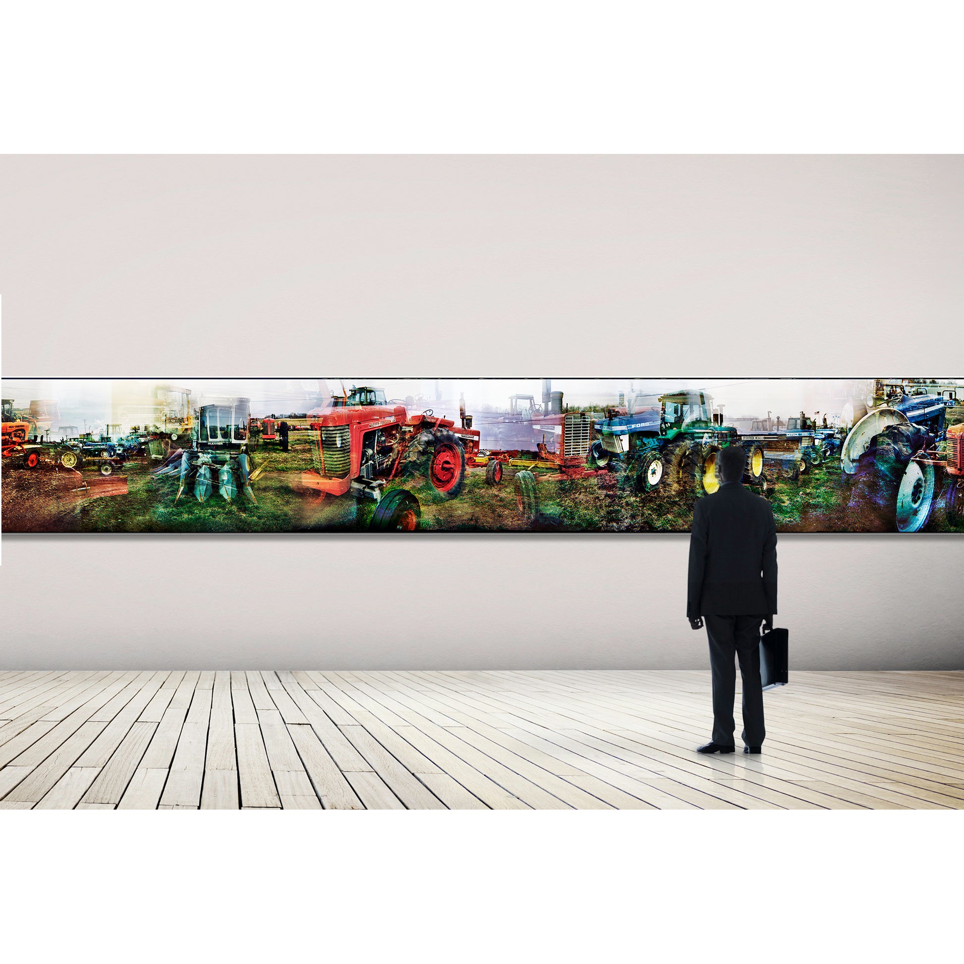 Overlapping multiple exposure shot on film of tractors